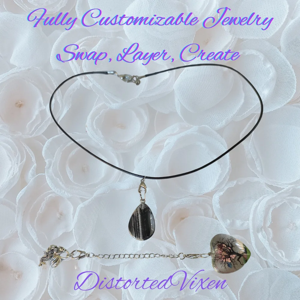 Tree of Life Dragon Necklace Resin Heart and Black Glass Teardrop Pendant